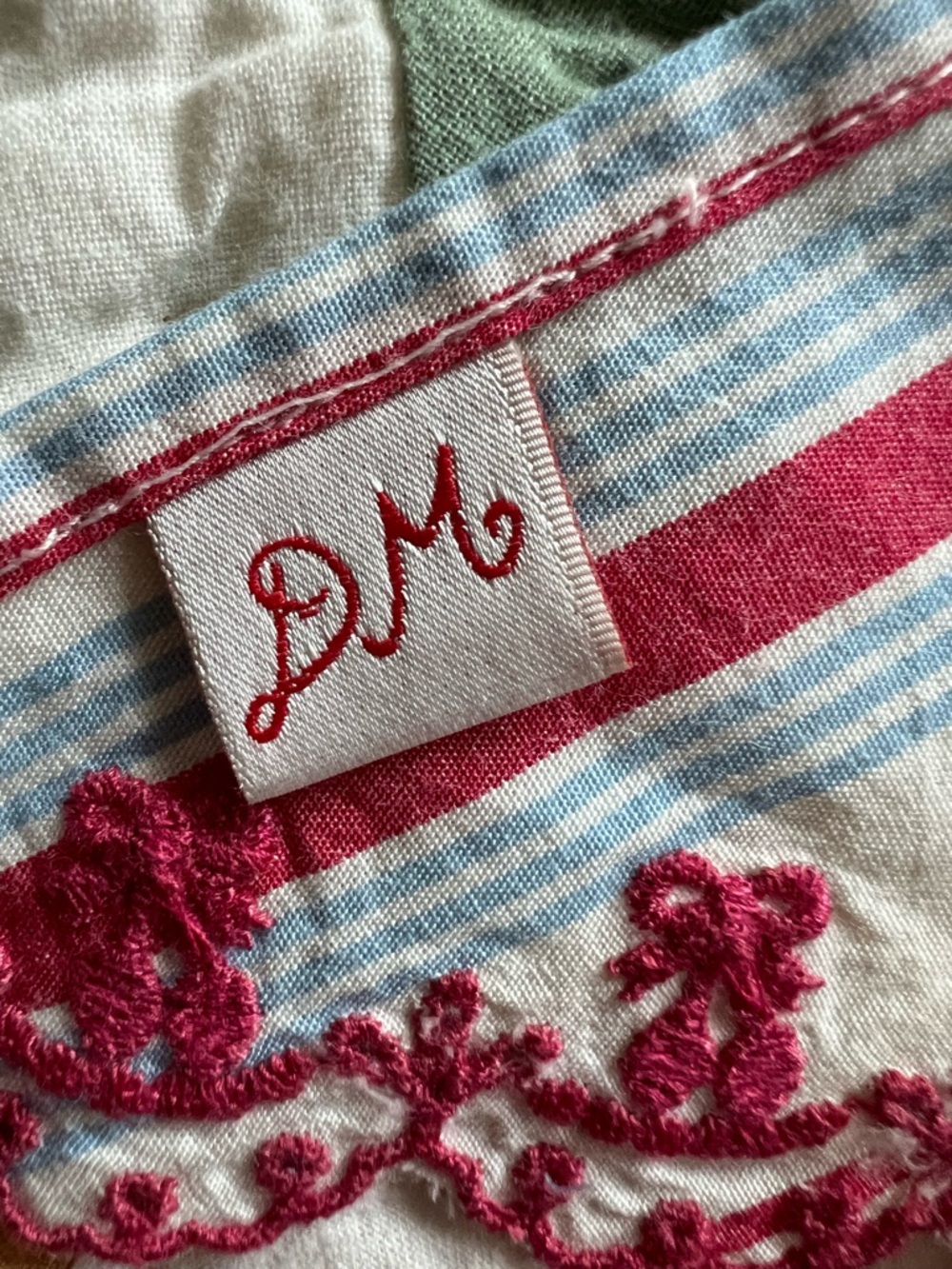 Damson Madder Triangle Headscarf with Red Embroidered Trim - Picture 3 of 4